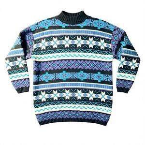 Vintage 80s oversized colorful fair Isle Winter Holiday knit sweater Large? Ugly